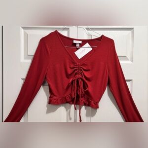 Burnt Red Ruched Long Sleeve Top